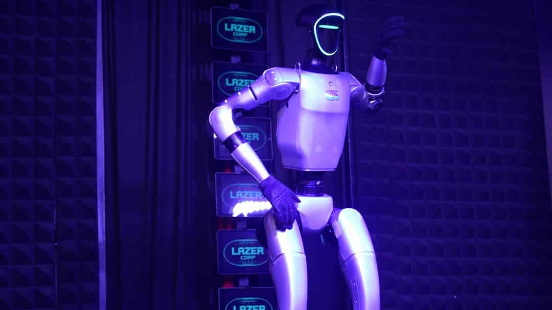 Humanoid robot performing in the HACKED Las Vegas magic show
